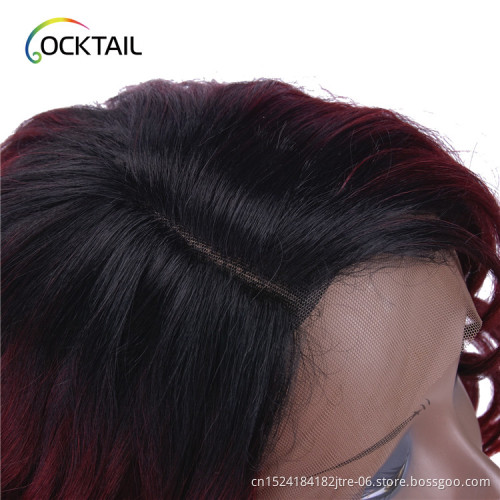 C side part 18" T1b/burgundy ombre color curly synthetic lace front wig